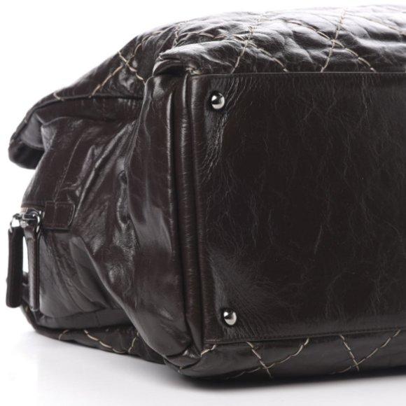 Authentic CHANEL Glazed Goatskin Double Contrast Stitch Large Tote Brown - Picture 11 of 13